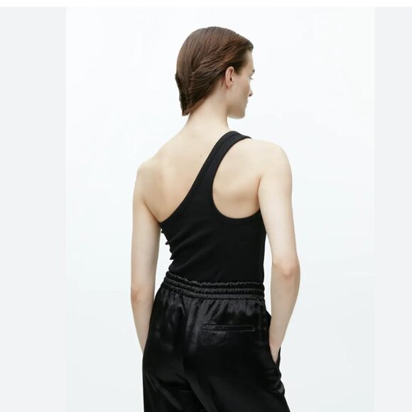 ARKET Black Ribbed One Shoulder Tank Top Size S - Picture 2 of 7